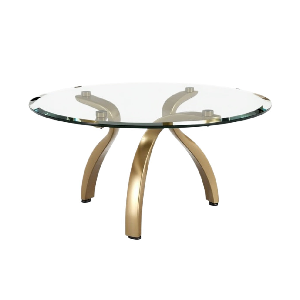 Ronde glazen salontafel met gouden pootjes