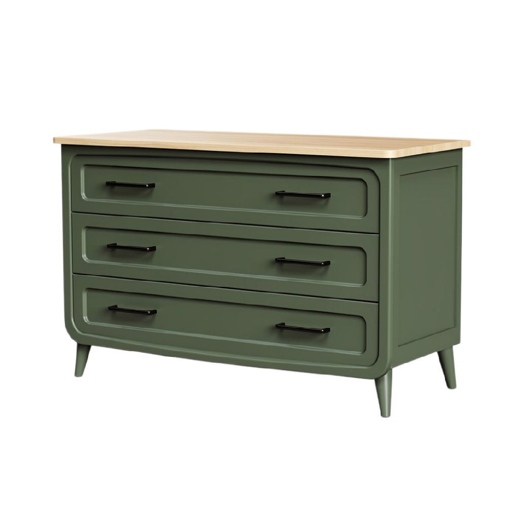 Moderne groene ladekast met houten top